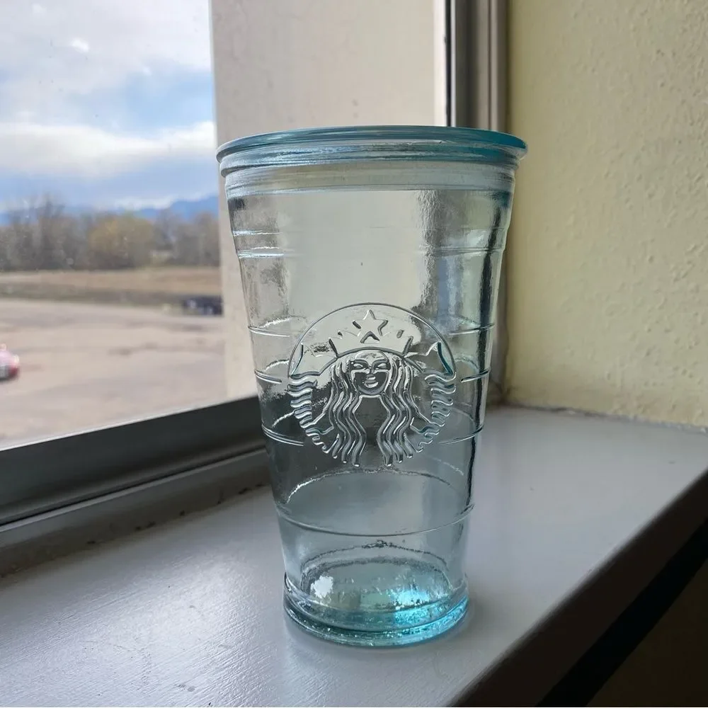 Starbucks Recycled Glass Cup 16oz blue green NO STRAW - Picture 3 of 4